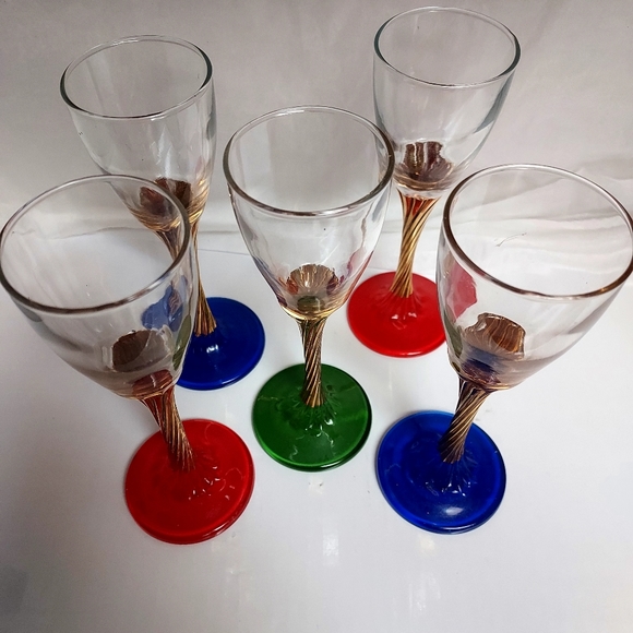Vintage Cordial Glasses Gold Twisted Stem Red/Blue and Green 5. - Picture 2 of 7